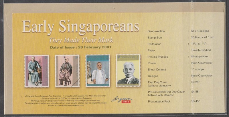 Singapore 2001 Early Singaporeans FDC SG#1085-1088