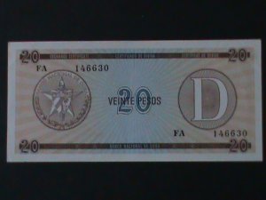 ​CUBA-NATIONAL BANK OF CUBA-$20-PESO-TOURIST EXCHANGE CERTIFICATE-UNC-VF-RARE