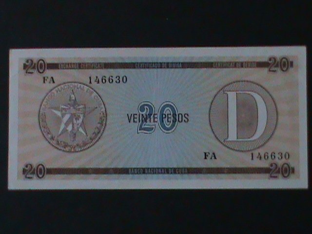 ​CUBA-NATIONAL BANK OF CUBA-$20-PESO-TOURIST EXCHANGE CERTIFICATE-UNC-VF-RARE
