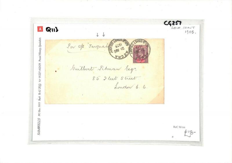 GOLD COAST Accra GB London *Per SS Tarquah* 1905 {samwells-covers} CG257