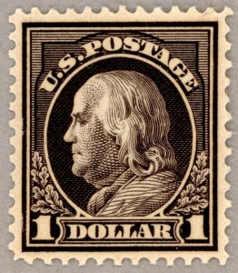 US Scott#423 OG LH VF-XF 1912 $1 Franklin, DLWM, perf 12, fantastic, no faults