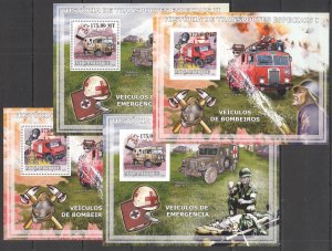 B0232 Imperf,Perf 2009 Mozambique Special Transport Fire Trucks Ambulance Mnh