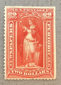US PR108 / 1895 $2 Scarlet Newspaper & Periodicals Victory Stamp, Unused, Hinged