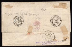 $US Sc#68+75 red brown 1869 cover, New Orleans to France