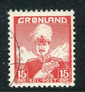 GREENLAND; 1938 early Christian X issue fine used 15ore. value