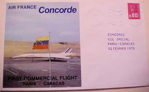 FRANCE CONCORDE FLIGHT VIA AZORES B/S VENEZUELA 1976 FE 12 2 FLIGHTS