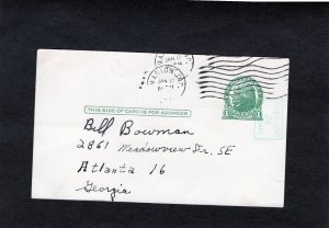 UX39a Jefferson one cent postal card, vertical revalue, used