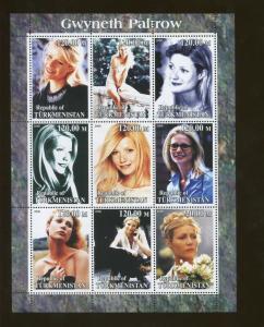 Turkmenistan Gwyneth Paltrow Commemorative Topical Souvenir Stamp Sheet