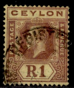 CEYLON GV SG354a, 1r purple/pale yellow, FINE USED. Cat £45. DIE II