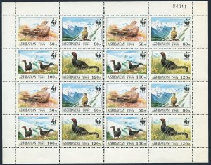 Azerbaijan 454 sheet of 4 ad blocks,MNH. WWF 1994. Black grouse of Western Asia.