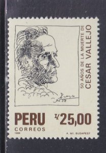 Peru # 937, Cesar Vallejo - Poet, Mint NH, 1/2 Cat.