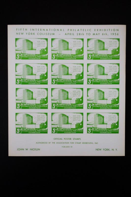 US 1956 5th World Stamp Expo Imperf Official Poster Stamp Company Sheets