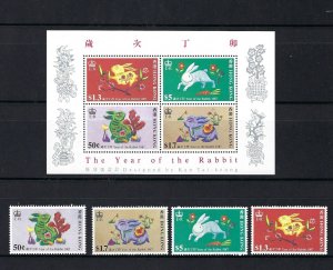 Hong Kong 1987 Year of Rabbit (4v + 1ms) MNH CV$65+