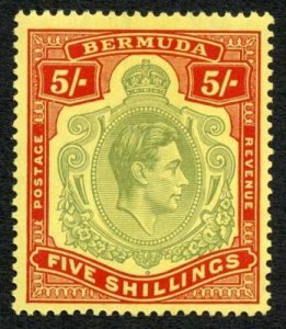 Bermuda SG118a 5/- Pale green and Red/Yellow Wmk Mult Script CA M/M 