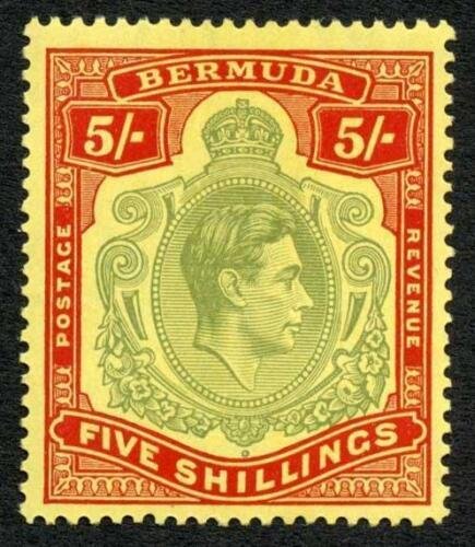 Bermuda SG118a 5/- Pale green and Red/Yellow Wmk Mult Script CA M/M 