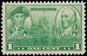 U.S. Scott # 790  1936 1c grn  J. P. Jones & J. Barry  mint-nh- vf