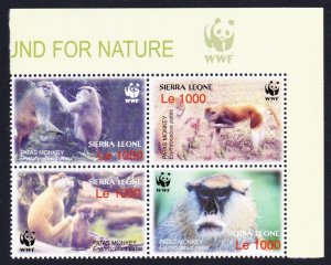 Sierra Leone WWF Patas Monkey Block 2*2 WWF Logo 2004 MNH SC#2752 a-d