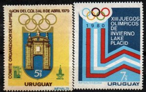 1979 Uruguay Arch OlympicRings Lake Placid and Moscow emblems #1019 -1020 ** MNH