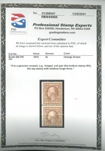 U.S. #350 MINT SINGLE WITH COPY OF PSE CERT