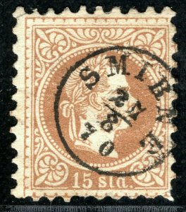 Austria ABROAD Turkey LEVANT Scott.5 15sld Superb *SMYRNE* 1870 CDS OGREEN108