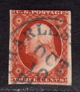 $US Sc#10a used, F-VF, reddish orange brown, intense color, Cv. $150