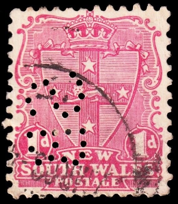 New South Wales Scott 110, Private Perfin BS (1905) Used G-F M