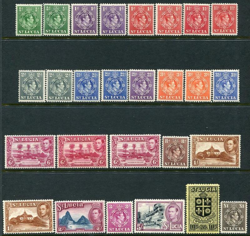 ST LUCIA-1938-48 Set to £1 Incl. all add. listed perfs/shades Sg 128-141 M/MINT 