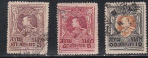 Thailand # 189, 190, 193,  King Vajiravudh, Used, 1/3 Cat.