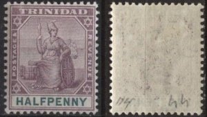 Trinidad 74 (mlh, pencil mark) ½p Britannia, lilac & grn (1896)