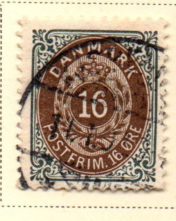 Denmark Sc 47 1895 16 ore slate & brown stamp used