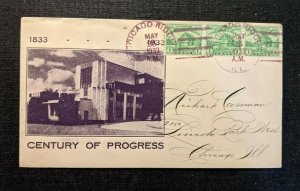 1933 Century of Progress Chicago Ridge IL FDC 728 9 Cover to Hammond IN