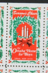 Omaha Home for Boys Label Cinderella Stamp Full Sheet of 20