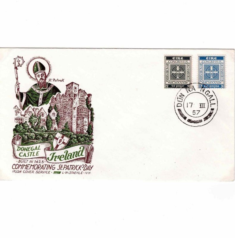 Ireland Eire 1957 Staehle St Patricks Day Cover Sc 85 86 Donegal Castle