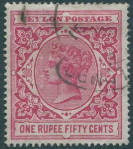 Ceylon 1899 SG263 1r.50 rose QV FU (amd)