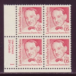 1990 L. Marin Puerto Rico Governor Plate Block of 4 5c Stamps, Sc# 2173, MNH, OG