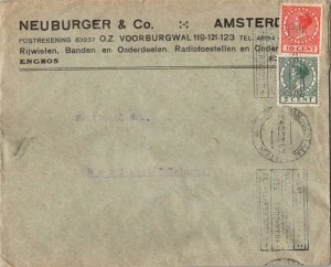 Netherlands 5c and 10c Queen Wilhelmina 1927 Amsterdam-Centraal Station to Ru...