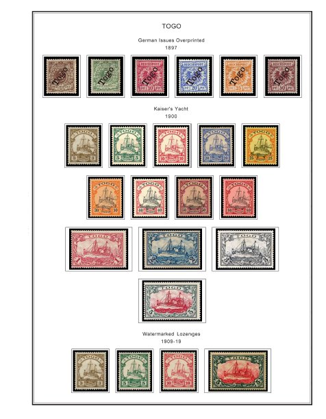 COLOR PRINTED TOGO 1897-1956 STAMP ALBUM PAGES (26 illustrated pages)