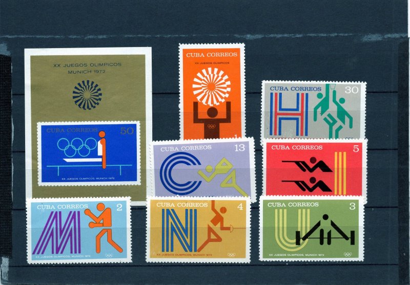 CUBA 1972 SUMMER OLYMPIC GAMES MUNICH SET OF 7 STAMPS & S/S MNH