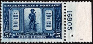 SC#619 5¢ Lexington-Concord Issue Plate Single (1925) MLH