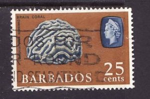 Barbados-Sc#276-used 25c yellow brown & ultra brain coral-id3-Marine Life-1965-