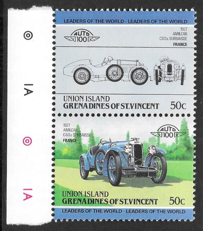 St. Vincent Union Island MNH 50c Se Tenant Car Issue of 1984, Amilcar CGSs
