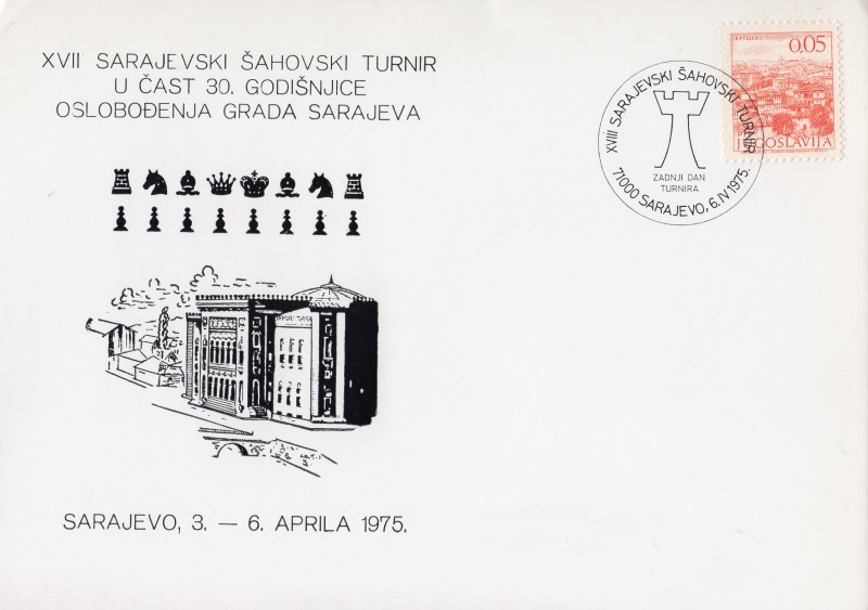 Yugoslavia 1975 CHESS TOURNEMENT IN SARAJEVO Card with Post Mark Postal History