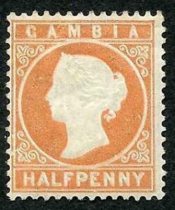 Gambia SG11B 1/2d Dull Orange Wmk Crown CC Upright M/M (hinge remainder) Cat 20