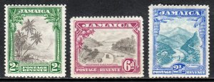 JAMAICA — SCOTT 106-108 (SG 111-113) — 1932 PICTORIAL SET — MH — SCV $71