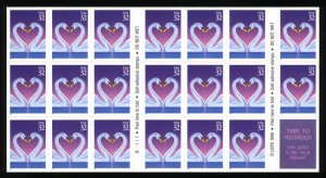 Scott 3123 32c Love Swan Mint Booklet Pane of 20 Cat $13.00