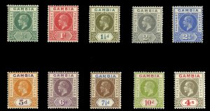 Gambia #87-96 Cat$139.10, 1921-22 George V, complete set, lightly hinged, 10p...