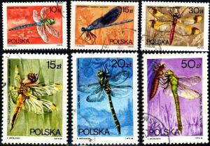 6 Different Dragonflies, Poland stamp SC#2841-2846 used set