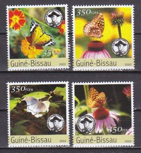 Guinea Bissau, Mi cat. 2033-2036 A. Scout Jamboree issue with Butterflies.