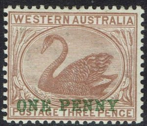 WESTERN AUSTRALIA 1893 SWAN ONE PENNY ON 3D WMK CROWN CA