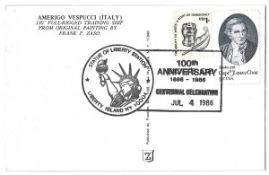 Amerigo Vespucci's Ship Unmailed 1986 PPC, Centennial Pictorial Liberty ...